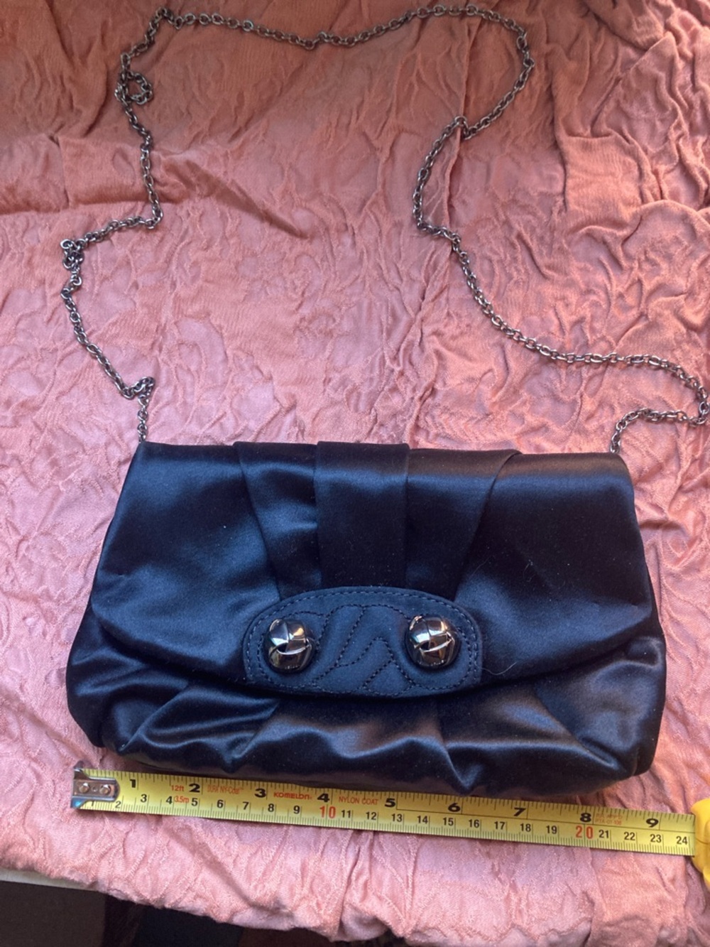 NWOT henri bendel Black Satin Evening Clutch with Chain Strap